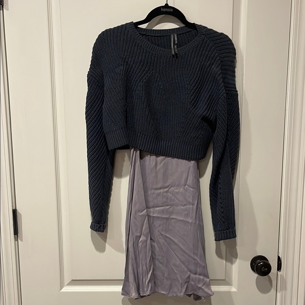 Kensie Navy Knit Sweater and Lavender Dress Set